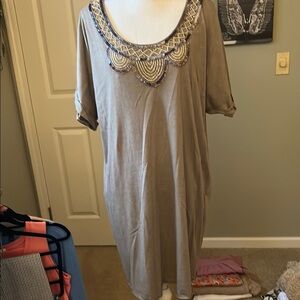Beaded Neckline Taupe Dress